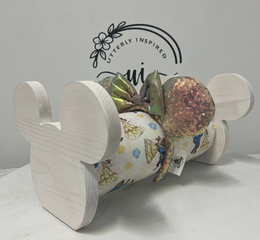 Belle & Beast Inspired Headband Holder – Freestanding or Wall Mounted Wood Display Rack for Minnie Mickey Ears –Organizer for Disney Parks Headbands