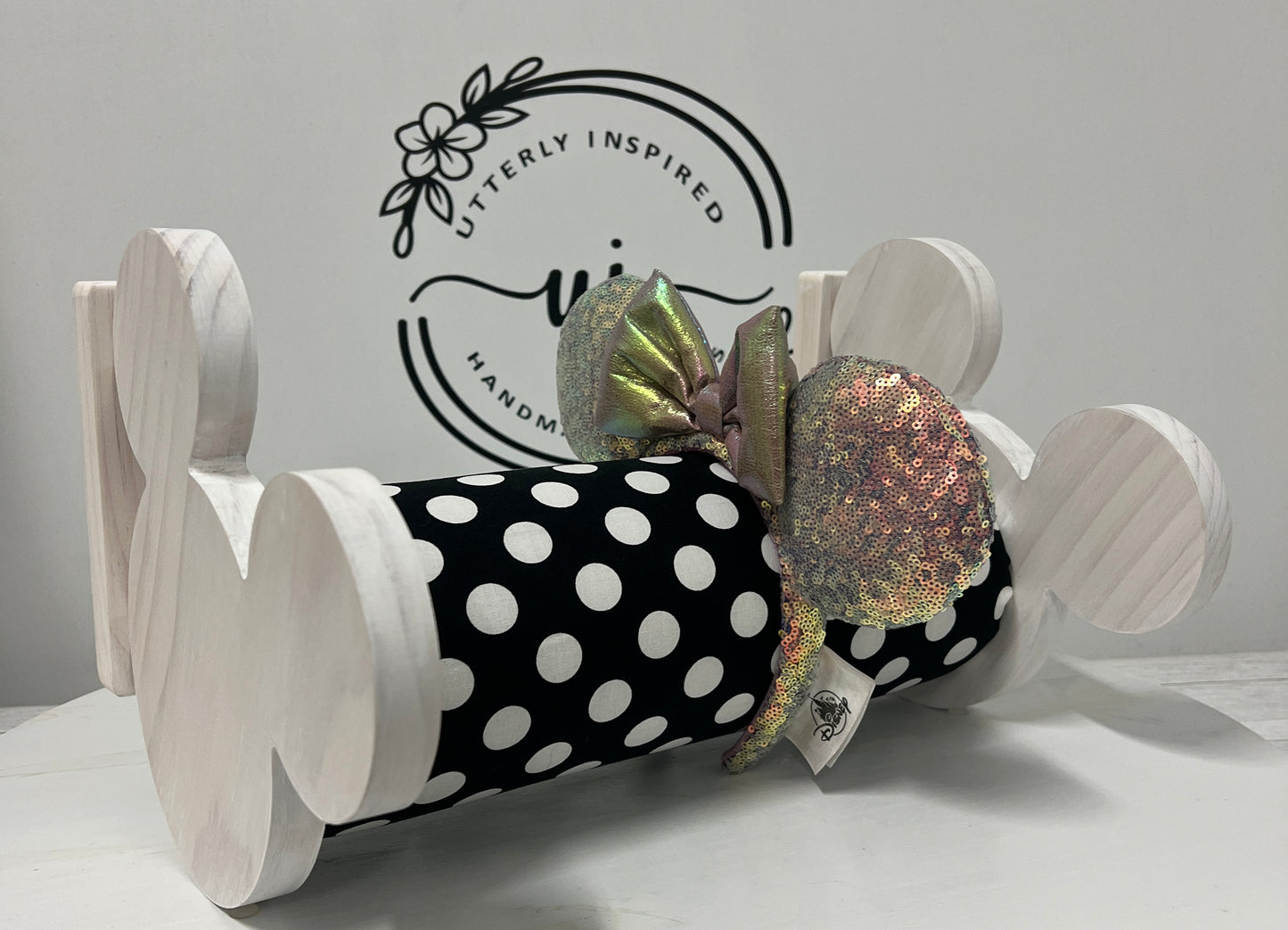 Black and White Polka Dot/Minnie Inspired Headband Holder – Freestanding or Wall Mounted Wood Display Rack for Minnie Mickey Ears –Organizer for Disney Parks Headbands