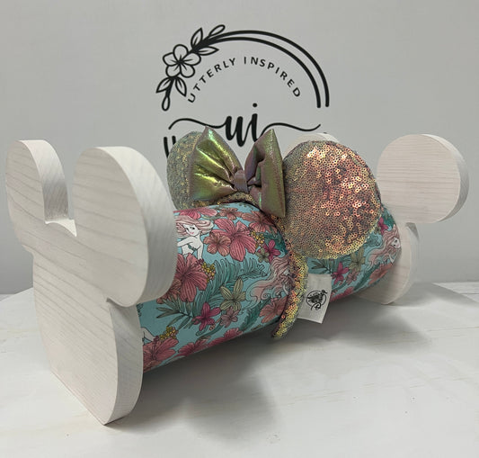Floral Print Ariel Inspired Headband Holder – Freestanding or Wall Mounted Wood Display Rack for Minnie Mickey Ears –Organizer for Disney Parks Headbands