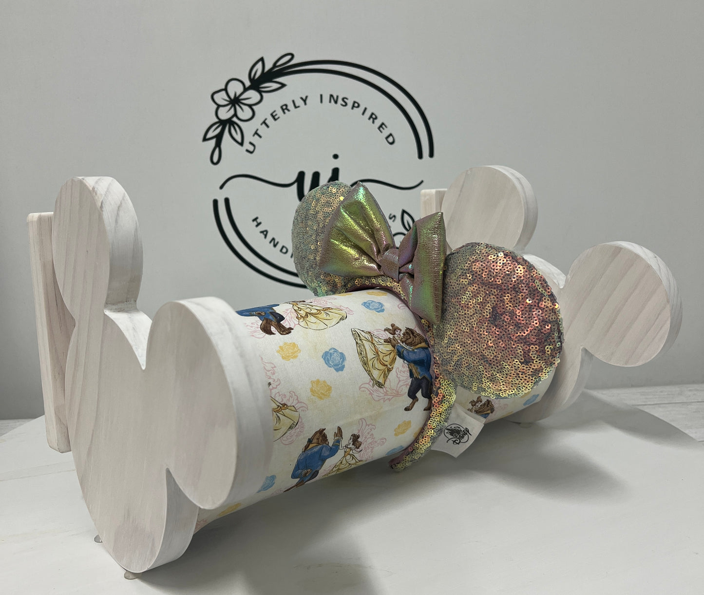 Belle & Beast Inspired Headband Holder – Freestanding or Wall Mounted Wood Display Rack for Minnie Mickey Ears –Organizer for Disney Parks Headbands