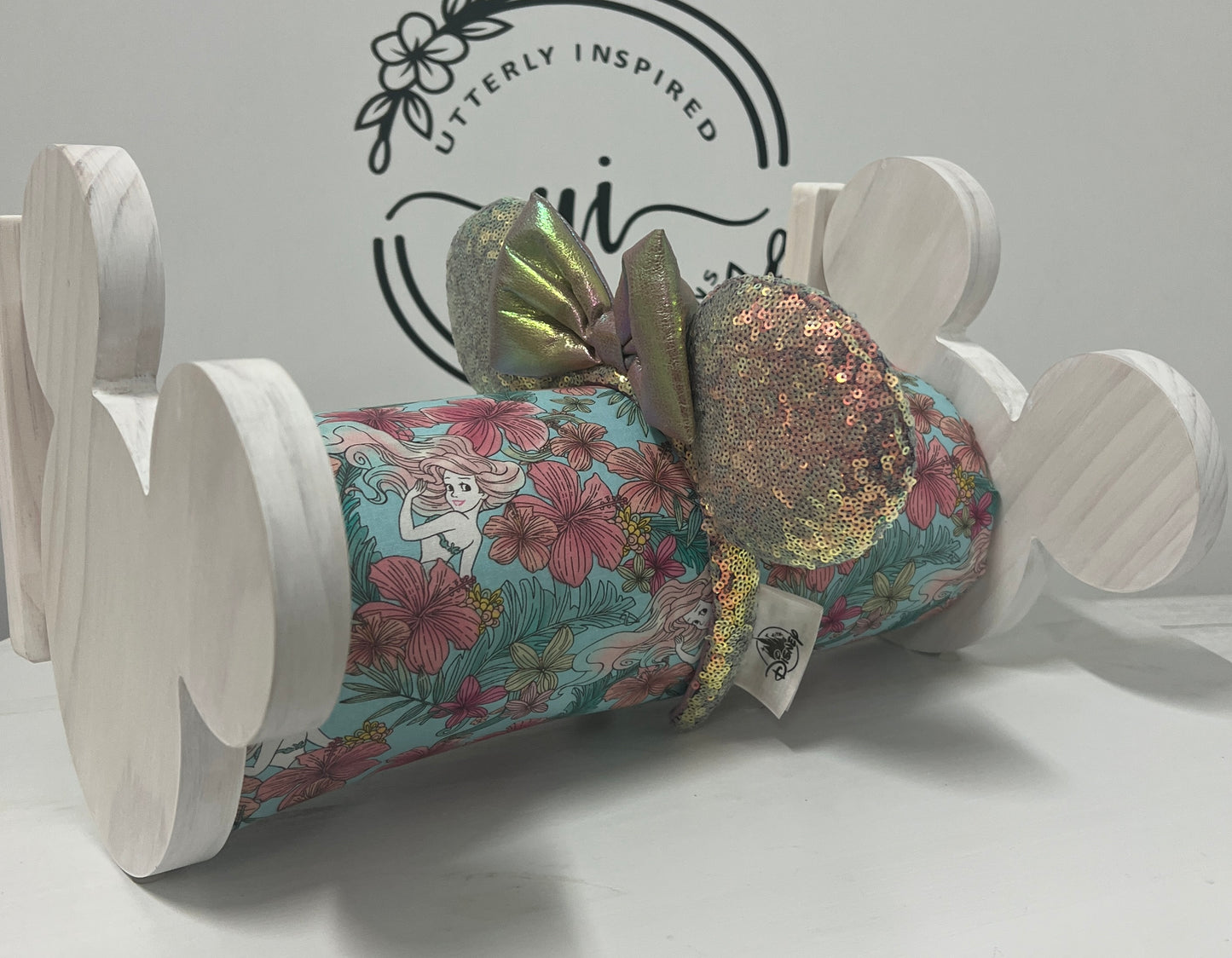 Floral Print Ariel Inspired Headband Holder – Freestanding or Wall Mounted Wood Display Rack for Minnie Mickey Ears –Organizer for Disney Parks Headbands
