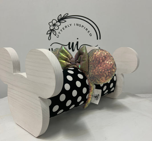 Black and White Polka Dot/Minnie Inspired Headband Holder – Freestanding or Wall Mounted Wood Display Rack for Minnie Mickey Ears –Organizer for Disney Parks Headbands