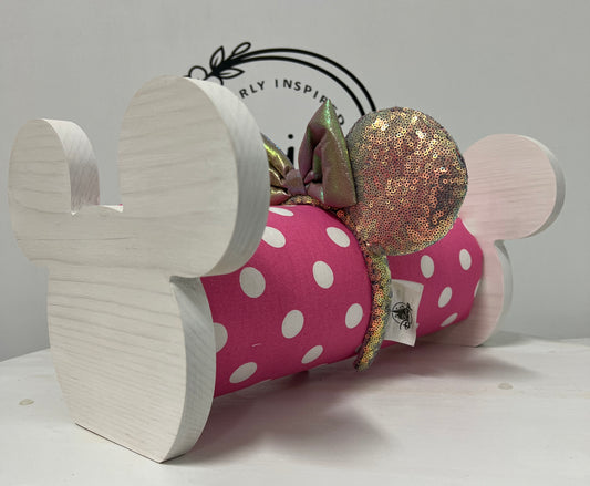 Pink Polka Dot Minnie Mouse Inspired Headband Holder – Freestanding or Wall Mounted Wood Display Rack for Minnie Mickey Ears –Organizer for Disney Parks Headbands