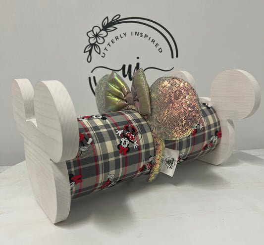 Plaid Vintage Mouse Inspired Headband Holder – Freestanding or Wall Mounted Wood Display Rack for Minnie Mickey Ears –Organizer for Disney Parks Headbands