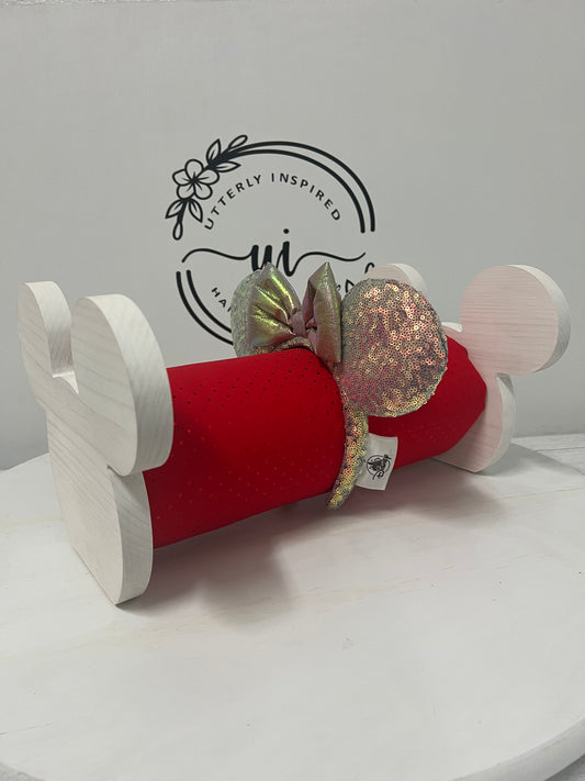 Red Embossed Dots Mouse Inspired Headband Holder – Freestanding or Wall Mounted Wood Display Rack for Minnie Mickey Ears –Organizer for Disney Parks Headbands